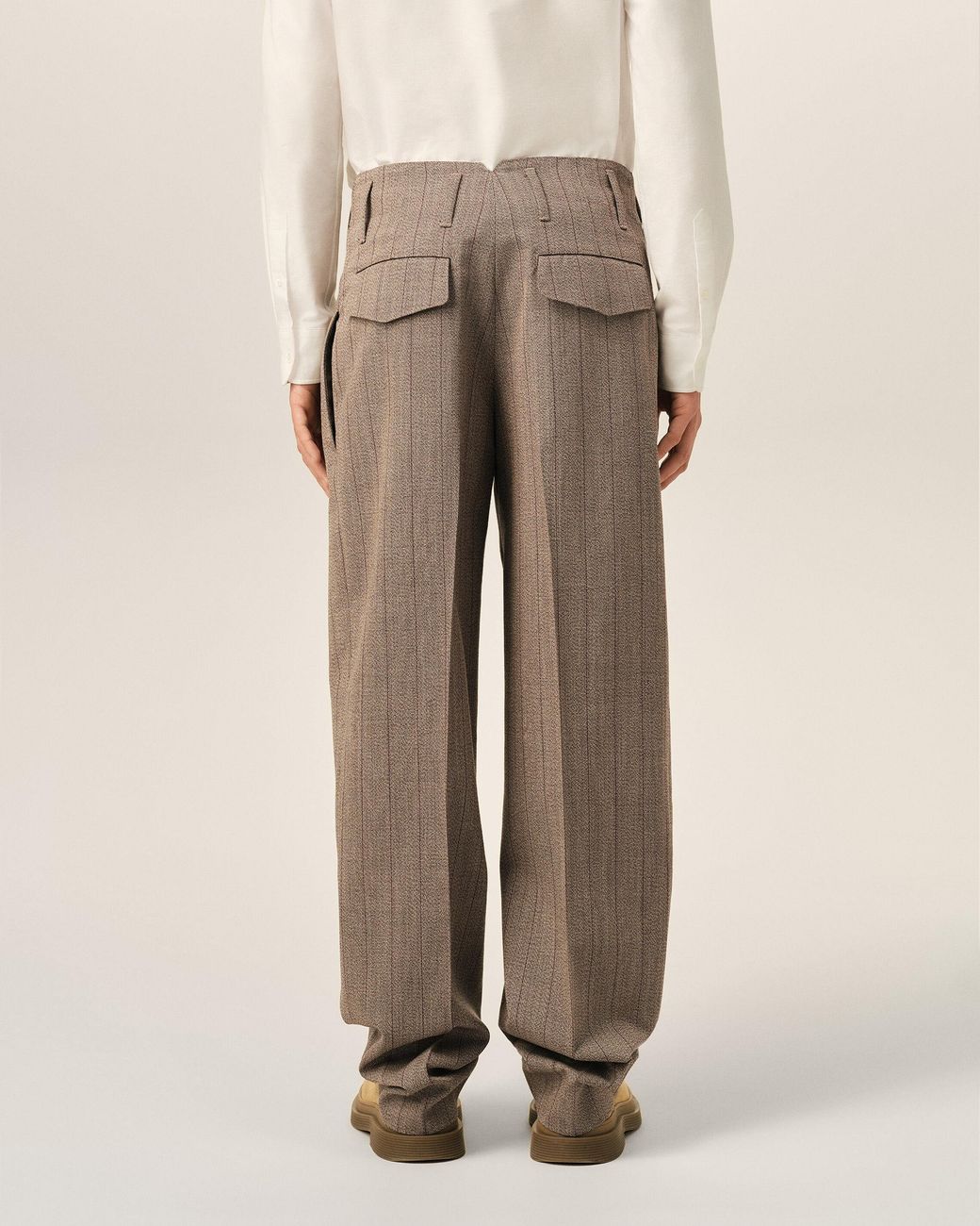 AMI Natural Striped Wool Two-Pleats Trousers for men