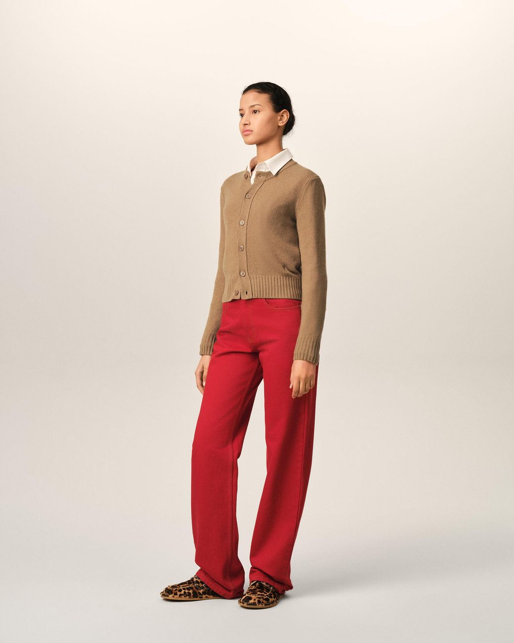 AMI Natural Crewneck Cashmere Cardigan With Ami De Coeur
