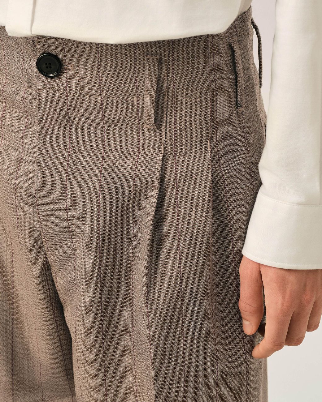 AMI Natural Striped Wool Two-Pleats Trousers for men