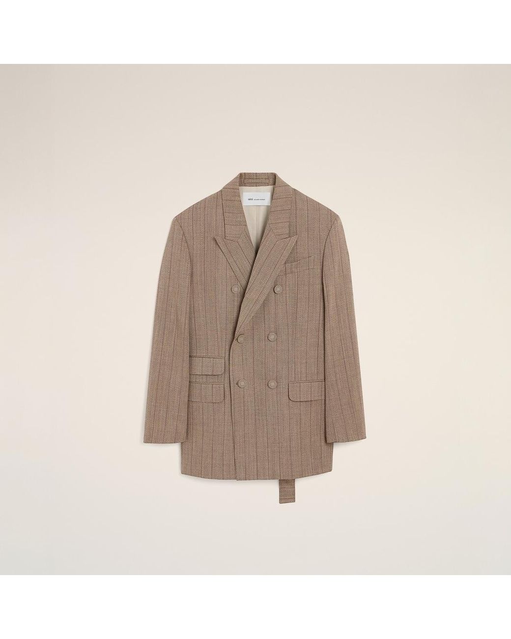 AMI Natural Double Breasted Striped Wool Blazer for men