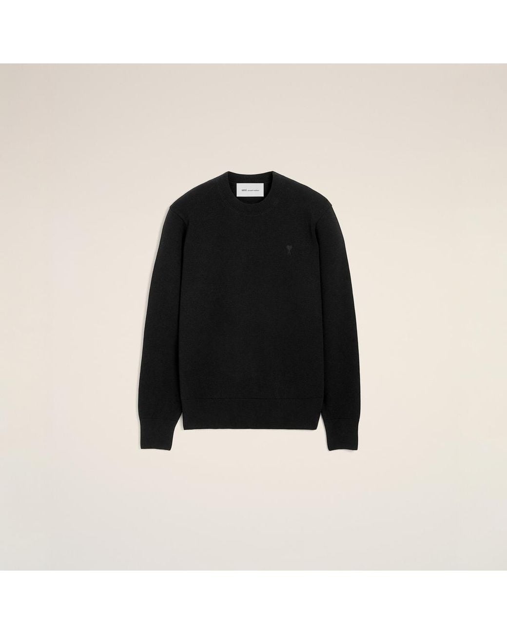 AMI Black Crewneck Wool Sweater With Ami De Coeur for men