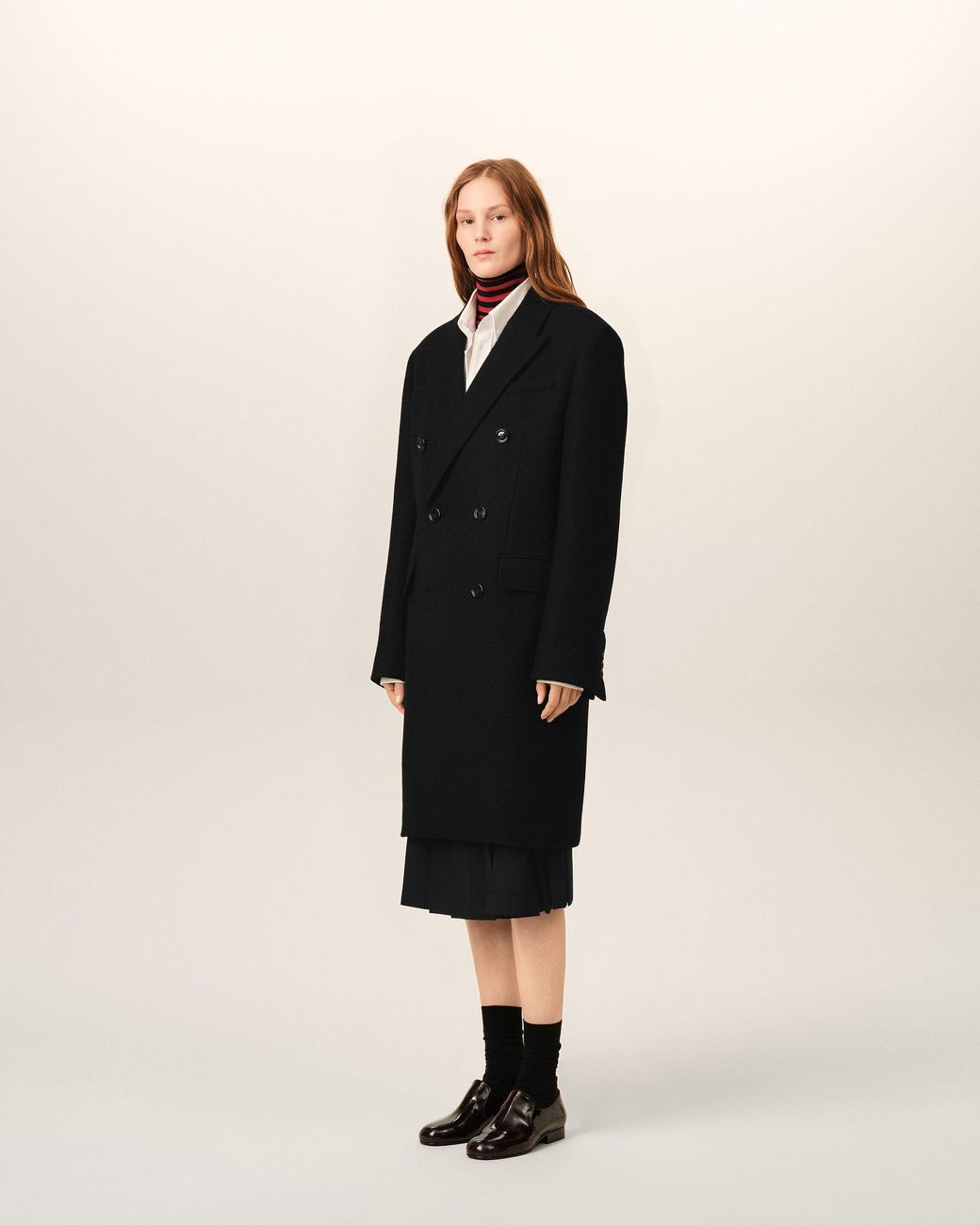 AMI Black Double Breasted Wool Coat