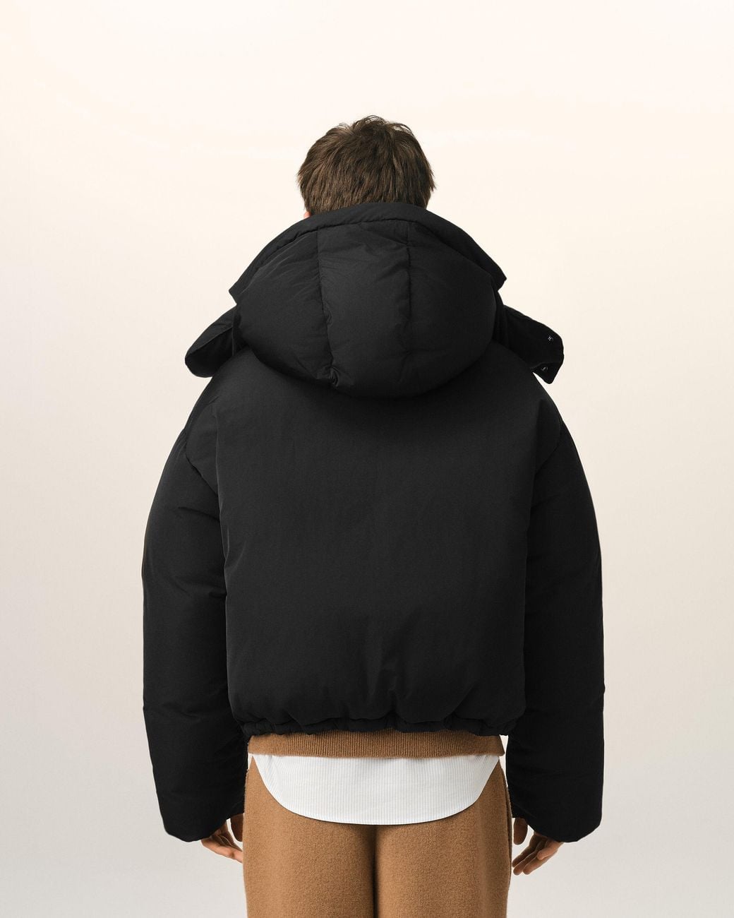 AMI Black Hooded Nylon And Cotton Down Jacket With Ami De Coeur for men