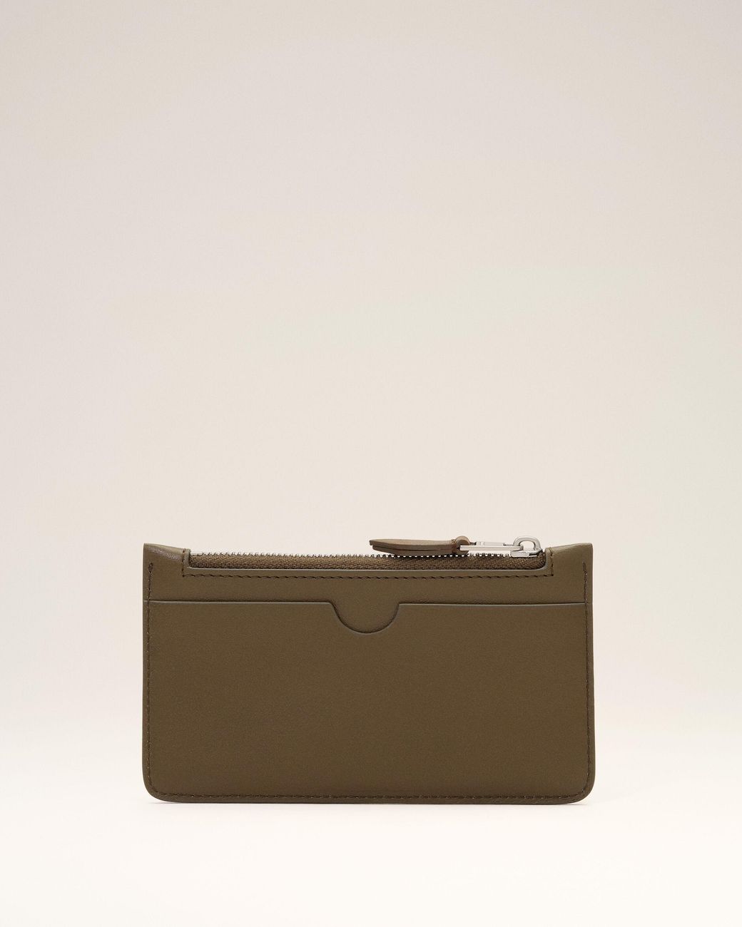 AMI Natural Zipped Cowhide Leather Card Holder With Ami De Coeur