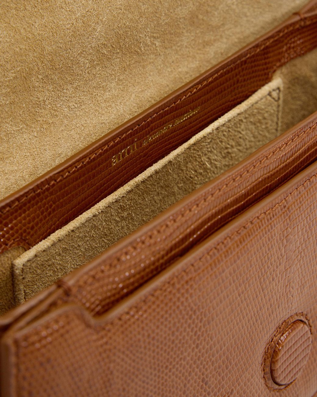 AMI Natural Lizard Embossed Cowhide Leather Paris Paris Shoulder Bag
