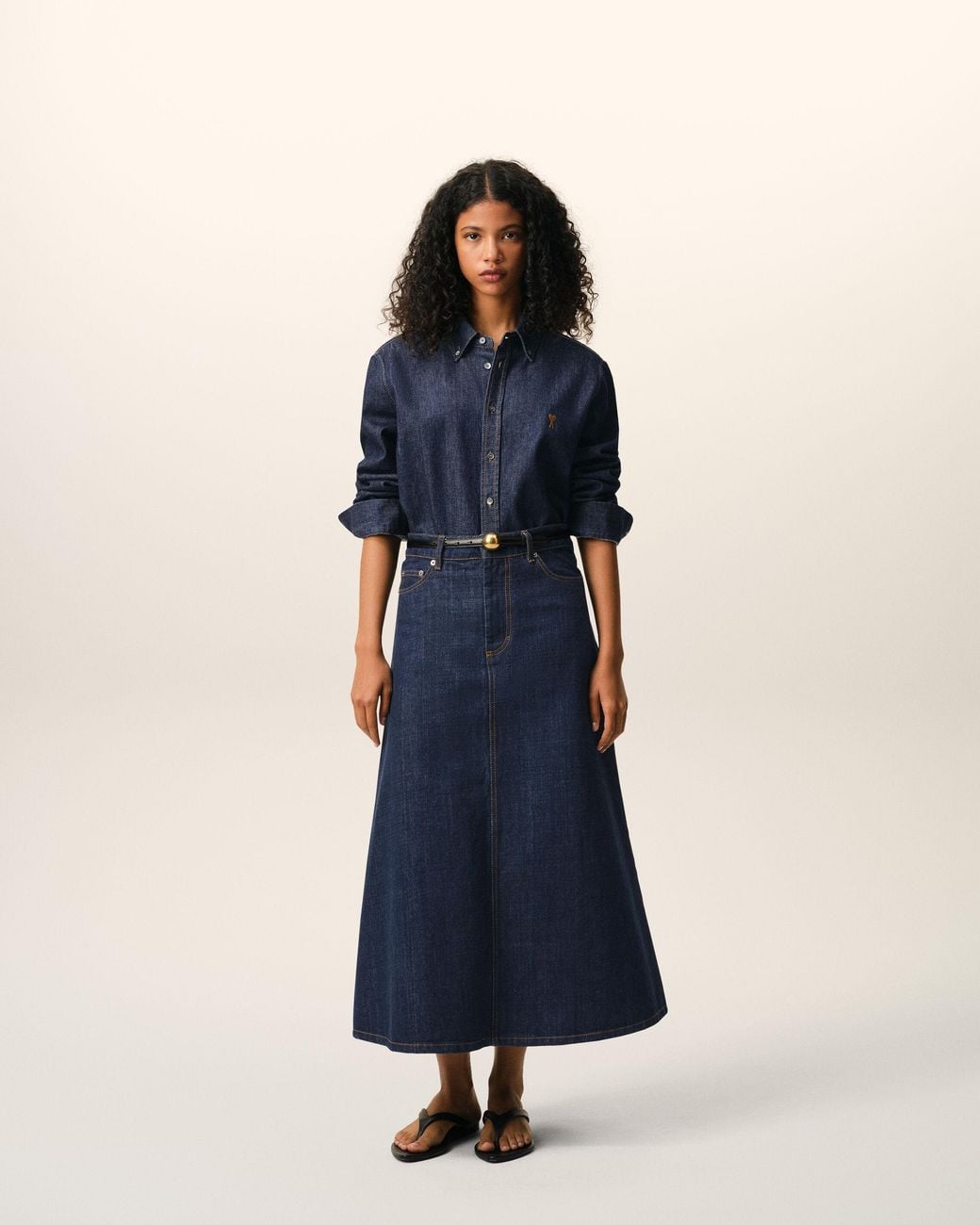 AMI Blue Denim Cotton Ami De Coeur Shirt