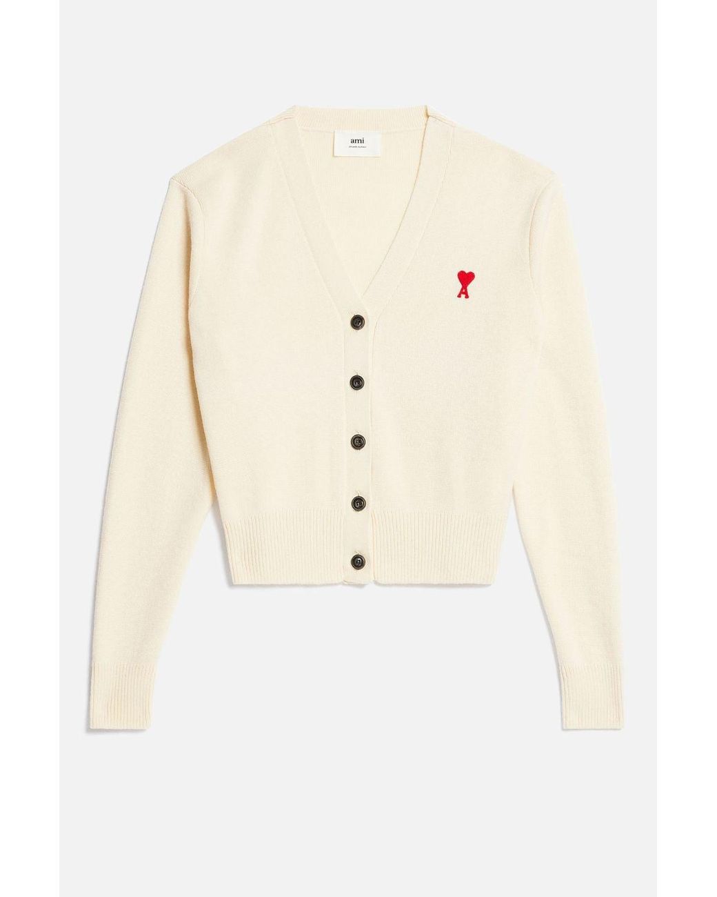Ami Paris Red Ami De Coeur Cardigan in Natural | Lyst UK