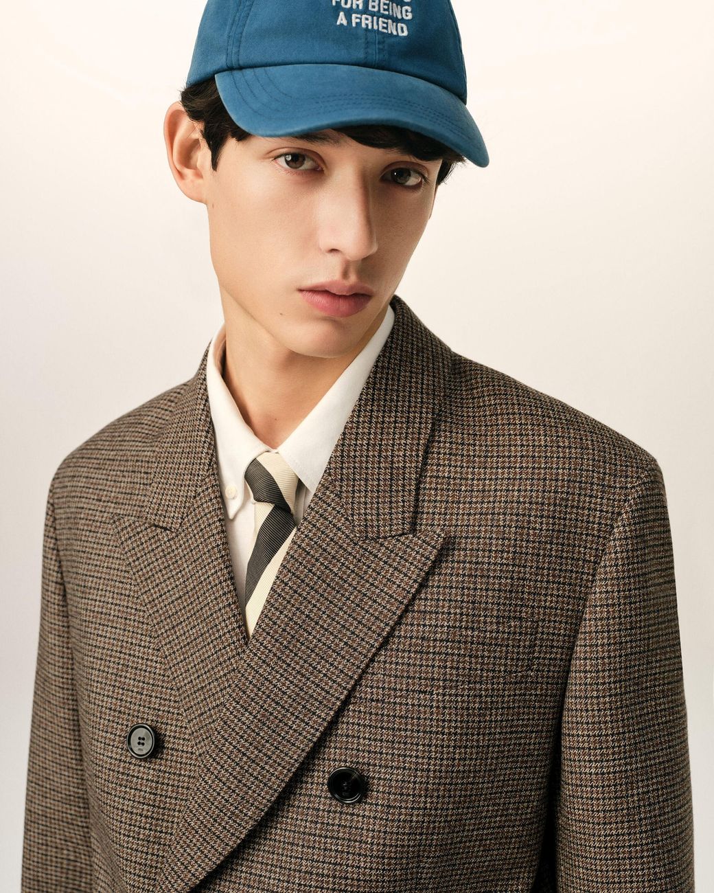AMI Brown Double Breasted Houndstooth Wool Blazer for men