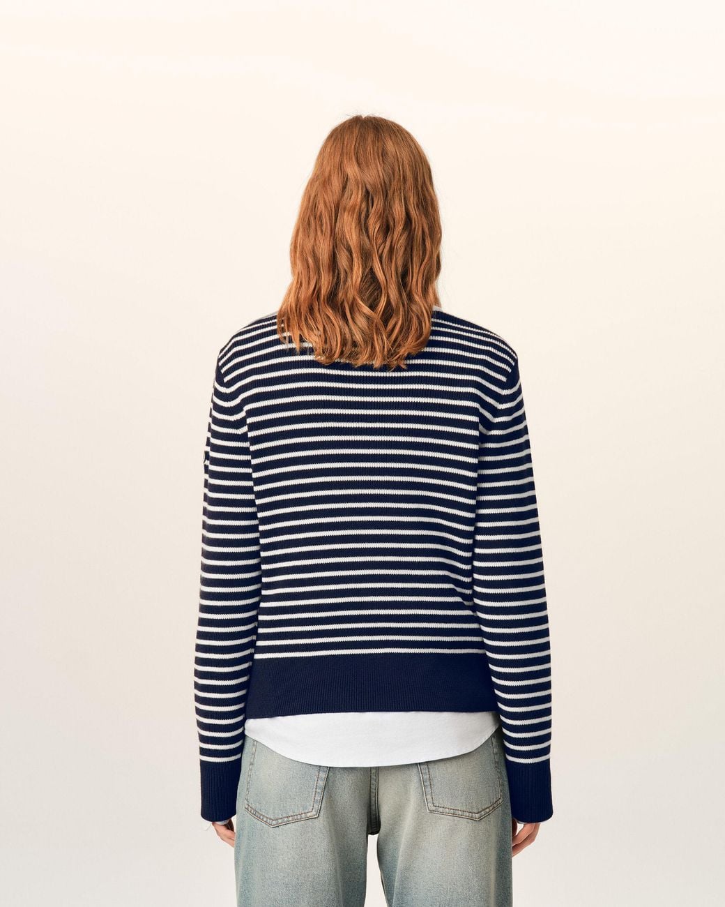 AMI Blue Sailor Striped Wool Crewneck Sweater