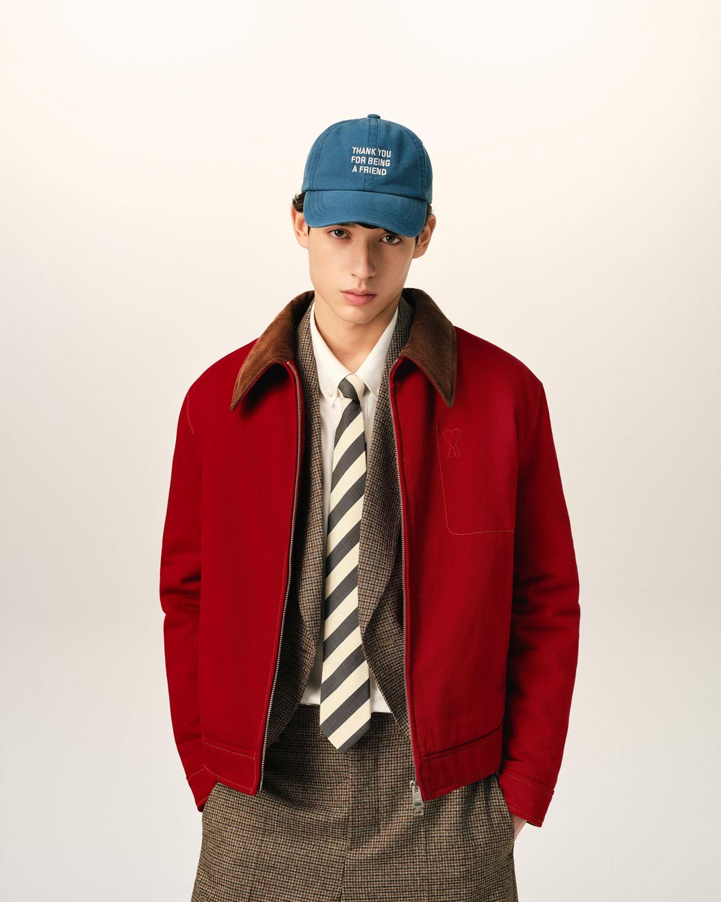 AMI Red Cotton Zipped Jacket With Ami De Coeur for men