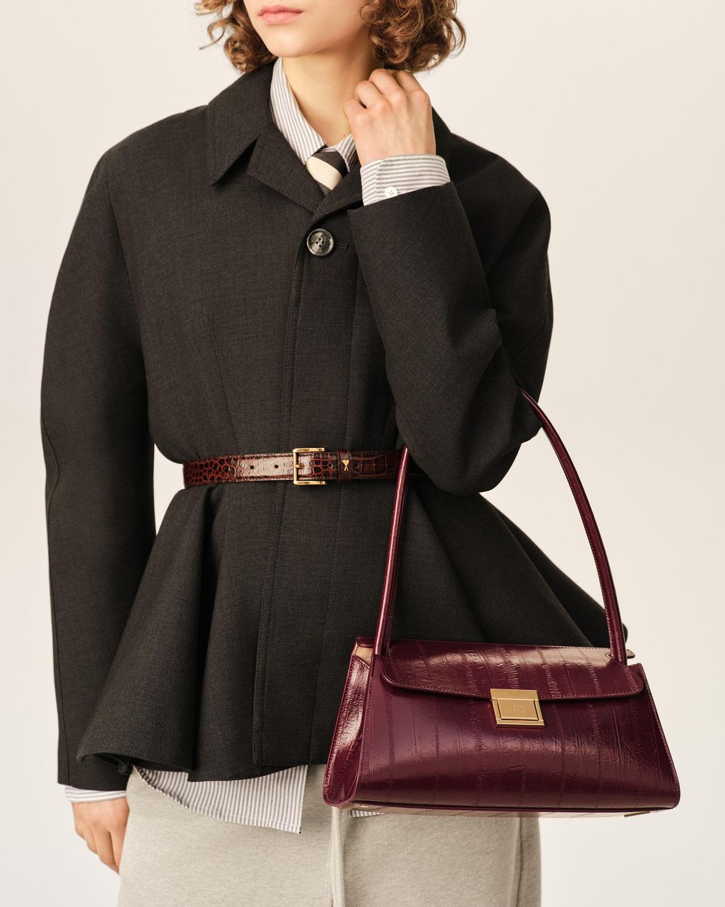 AMI Red Small Burgundy Cow Leather Mimi Bag