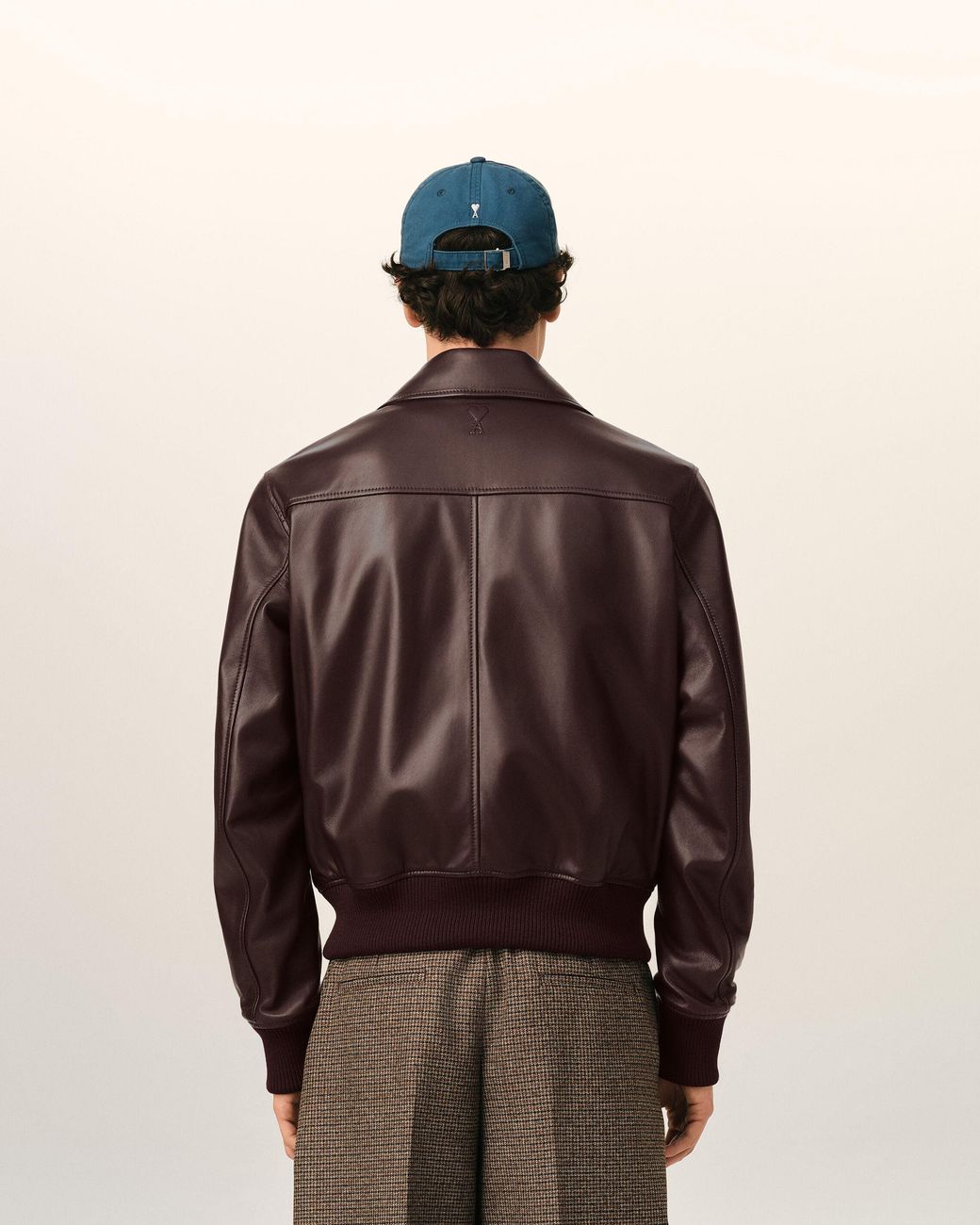AMI Brown Burgundy Lamb Leather Zipped Jacket for men