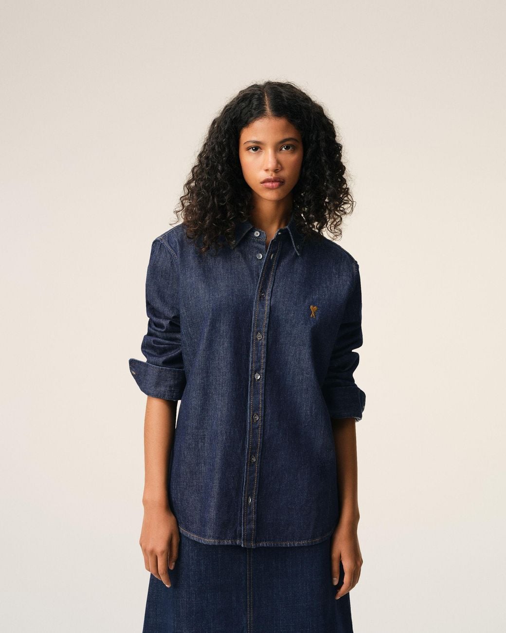 AMI Blue Denim Cotton Ami De Coeur Shirt