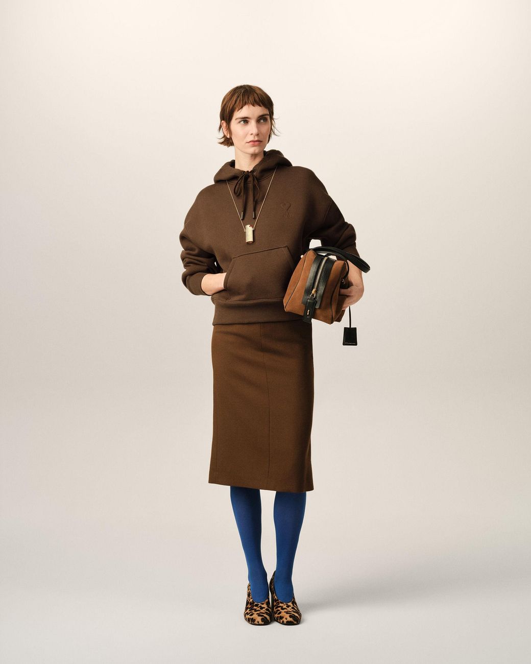 AMI Brown Cotton Hoodie With Embossed Ami De Coeur