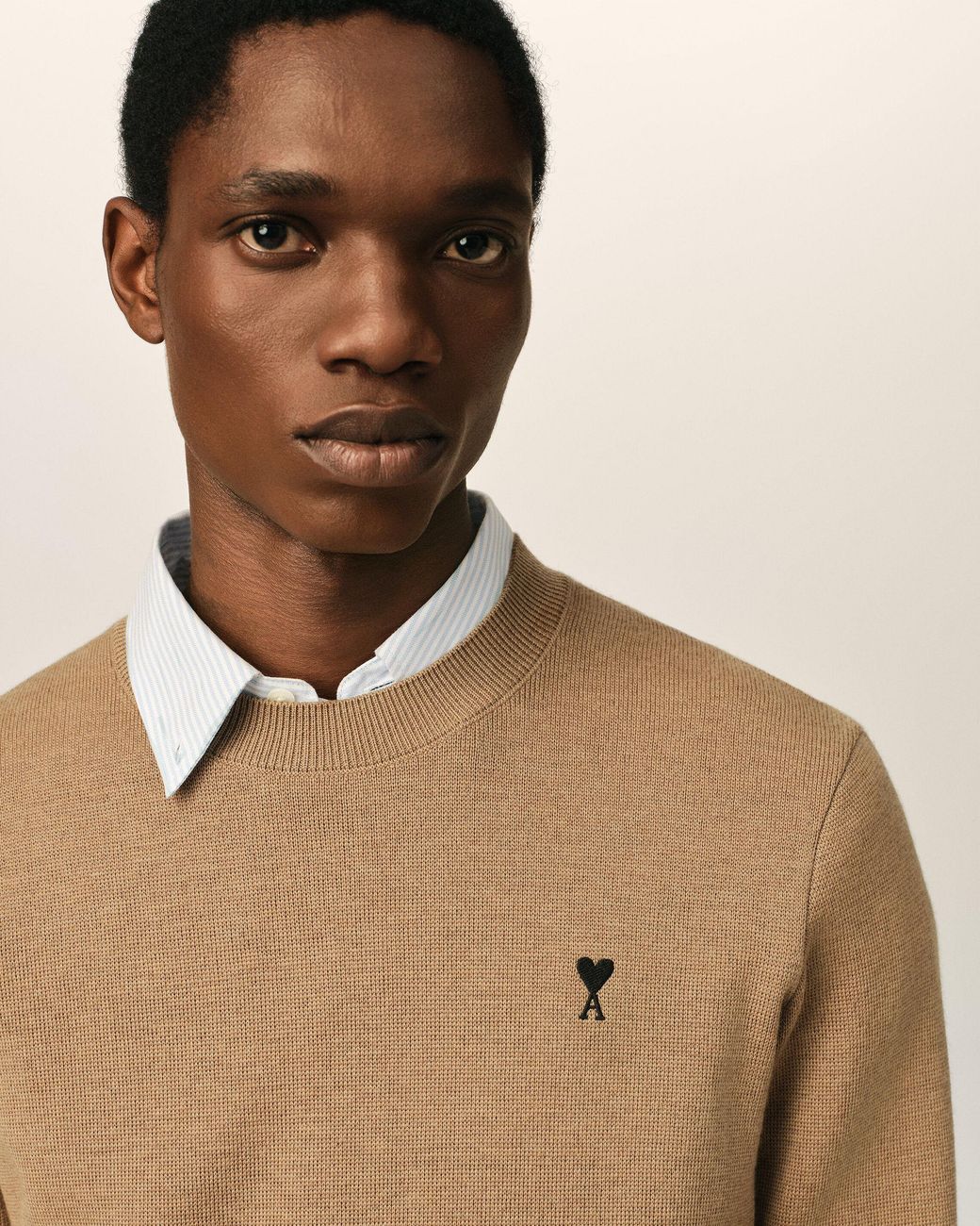 AMI Natural Crewneck Sweater With Heart Motif for men