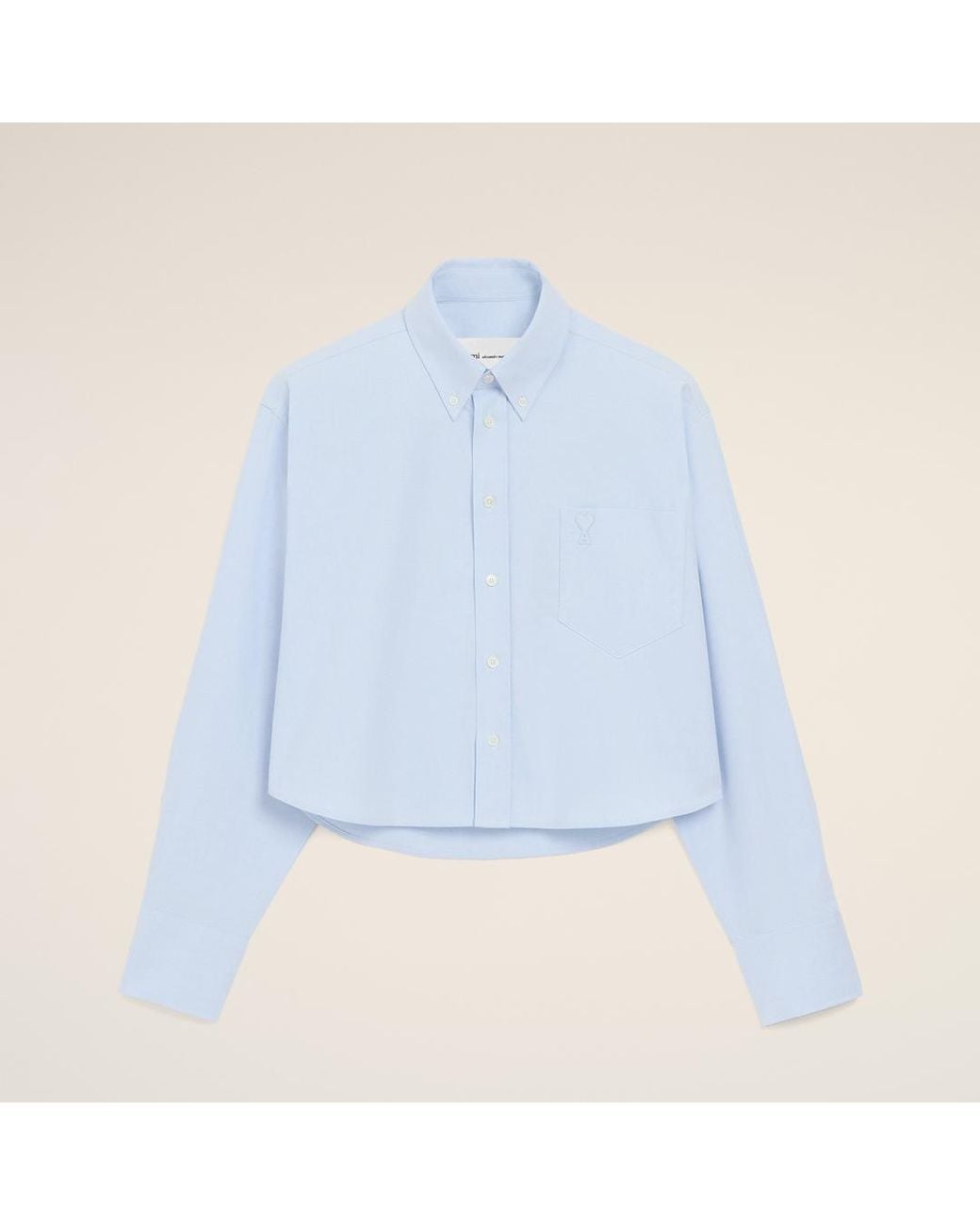 AMI Blue Cotton Cropped Embossed Ami De Coeur Shirt