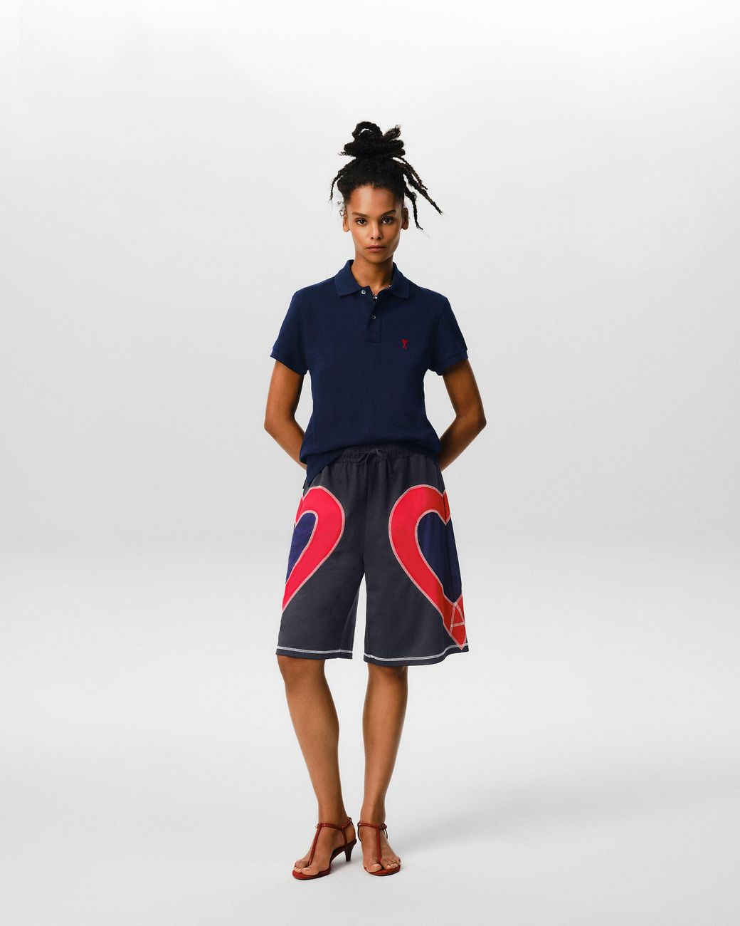 AMI Blue Cotton Polo With Ami De Coeur