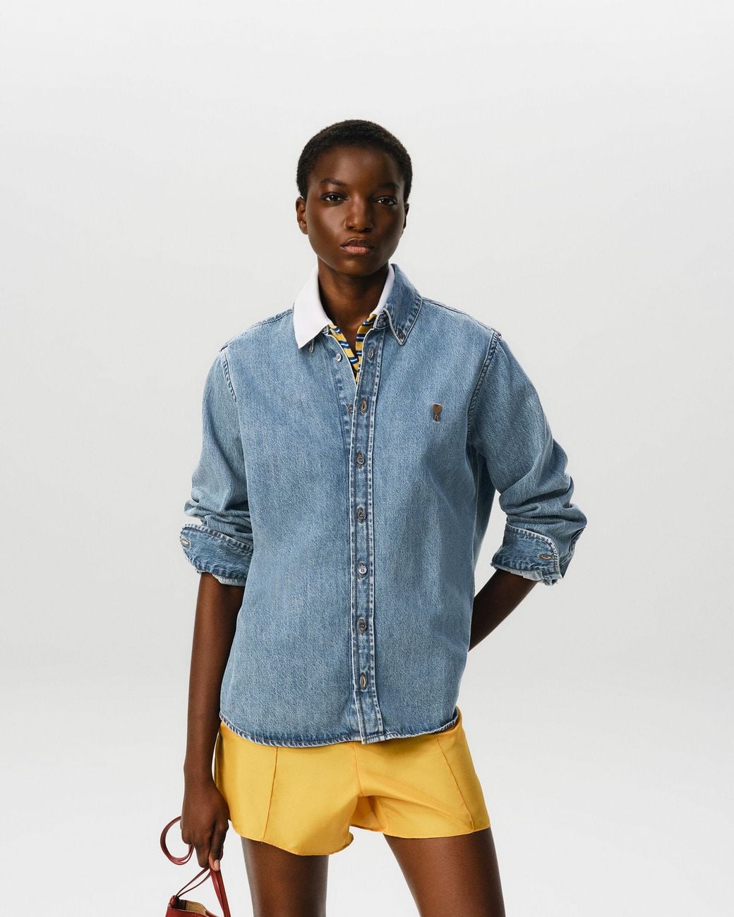 AMI Blue Denim Shirt With Ami De Coeur