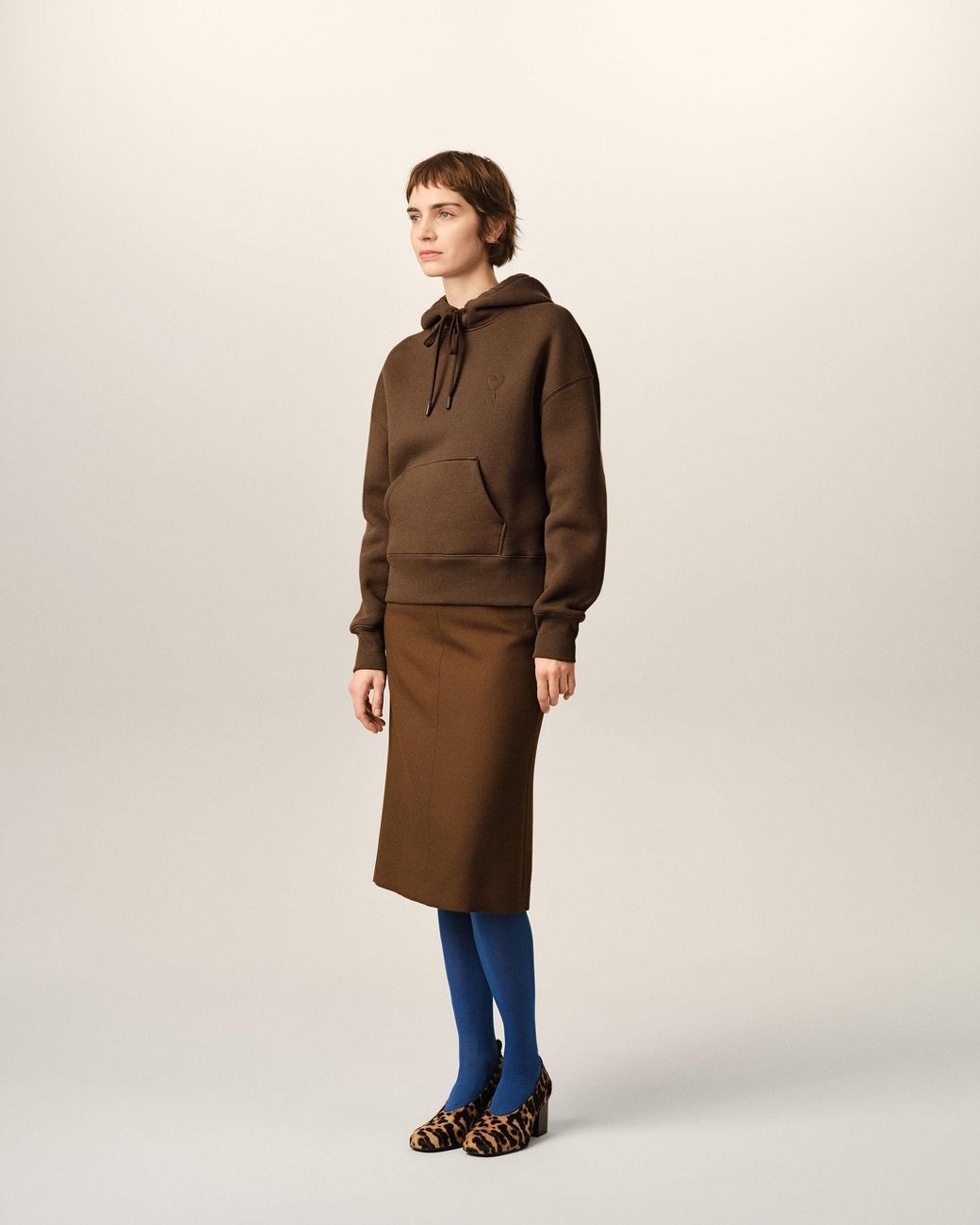 AMI Brown Cotton Hoodie With Embossed Ami De Coeur