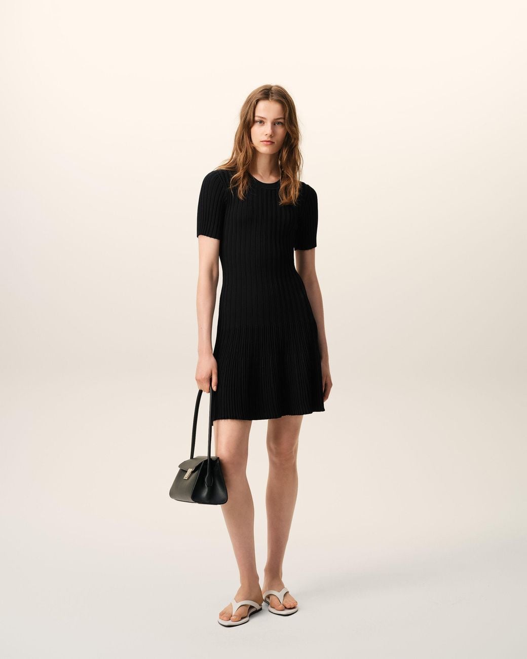 AMI Black Knit Mini Godet Dress