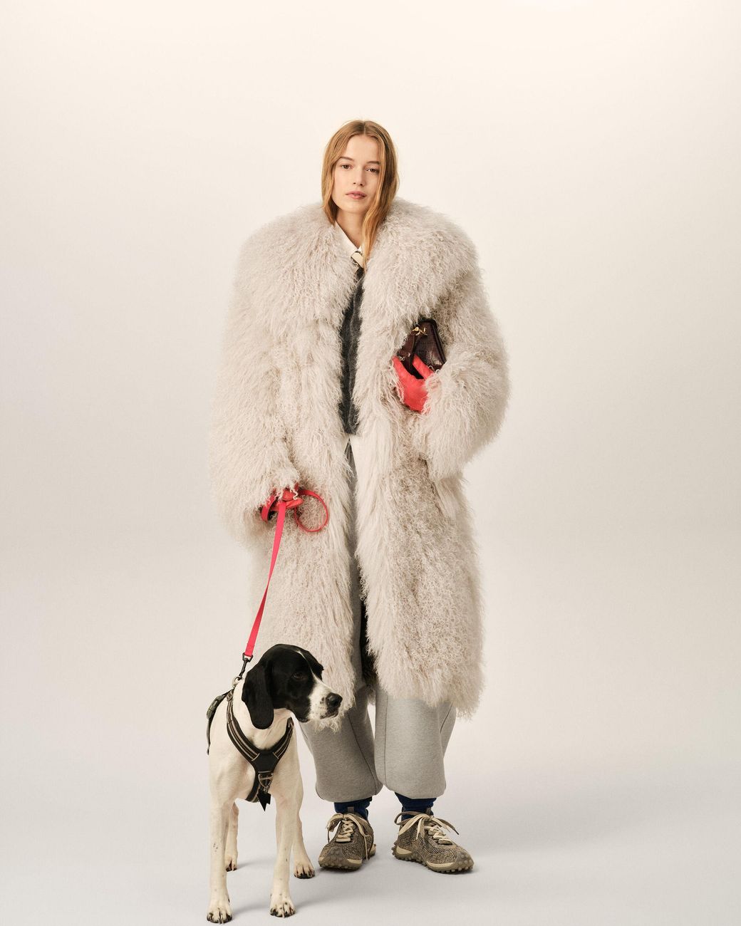 AMI Natural Long Lamb Shearling Coat
