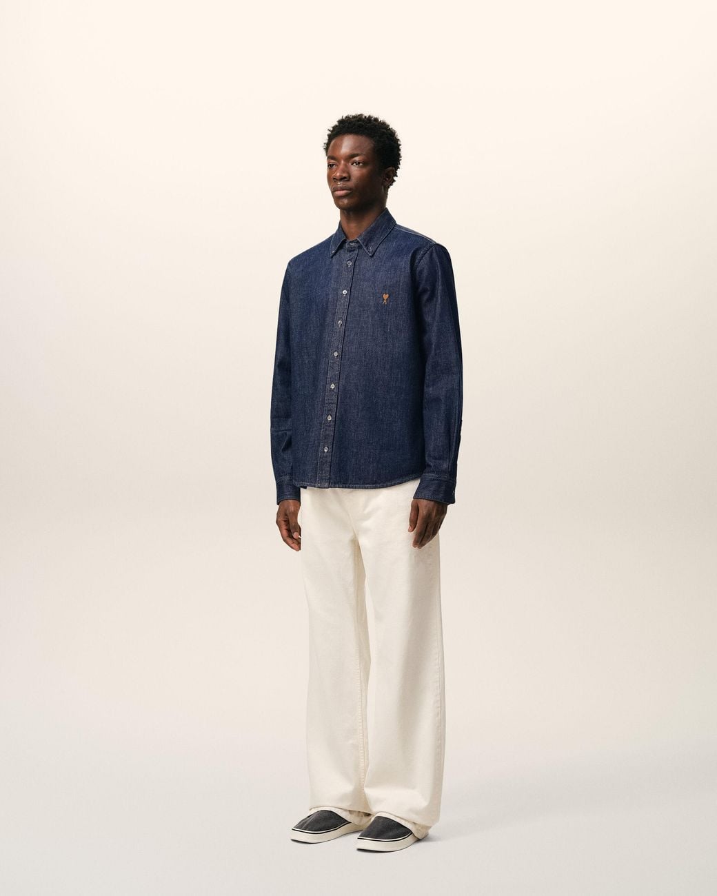 AMI Blue Denim Cotton Ami De Coeur Shirt