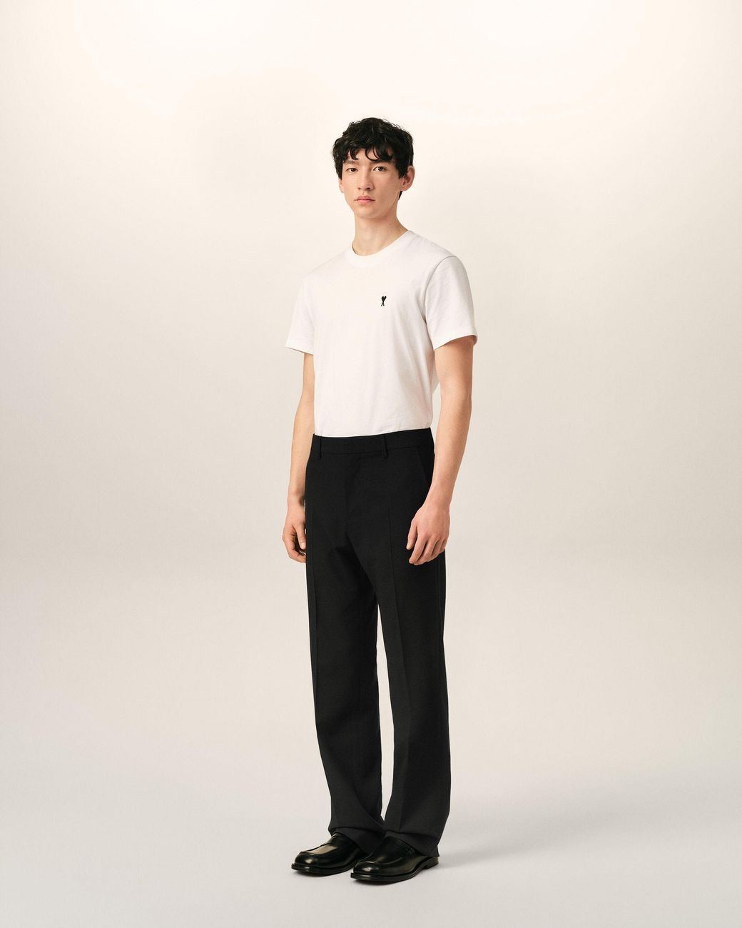 AMI Black Straight-Fit Wool Trousers for men