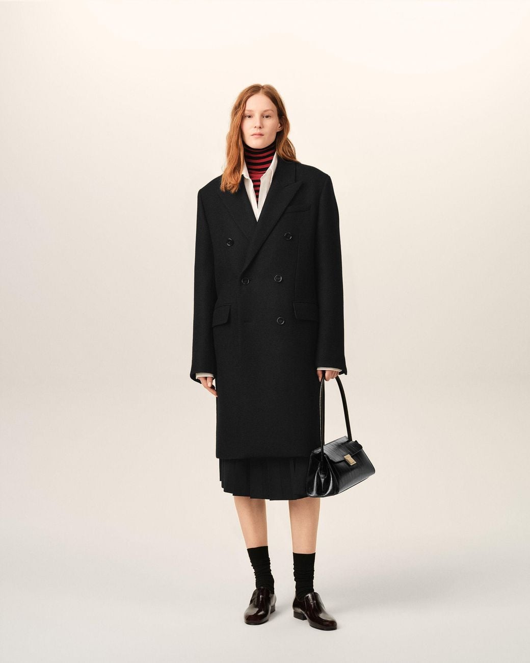 AMI Black Double Breasted Wool Coat