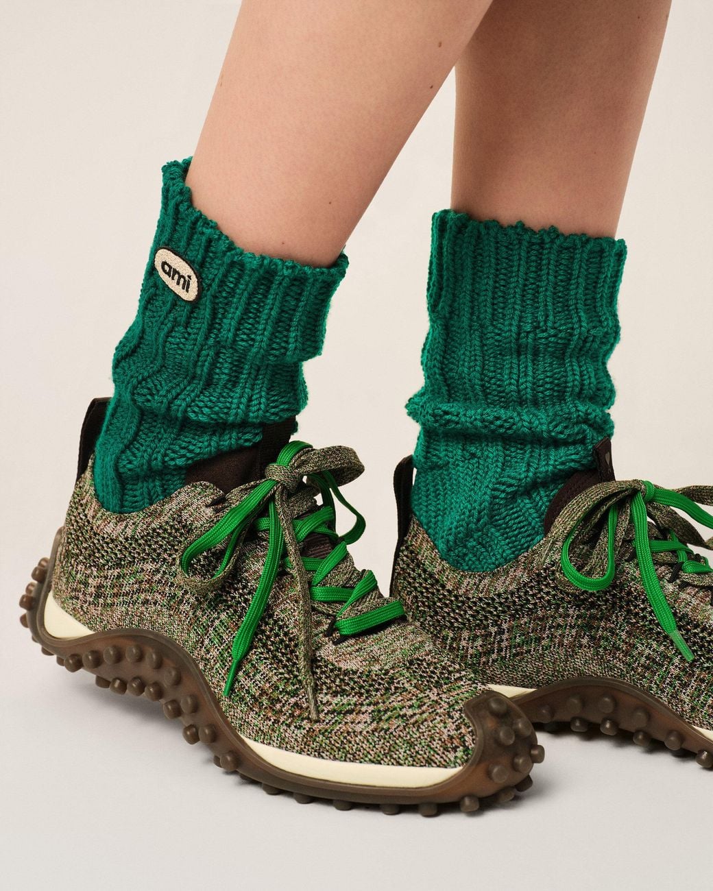 AMI Green Wool Socks With Ami Patch