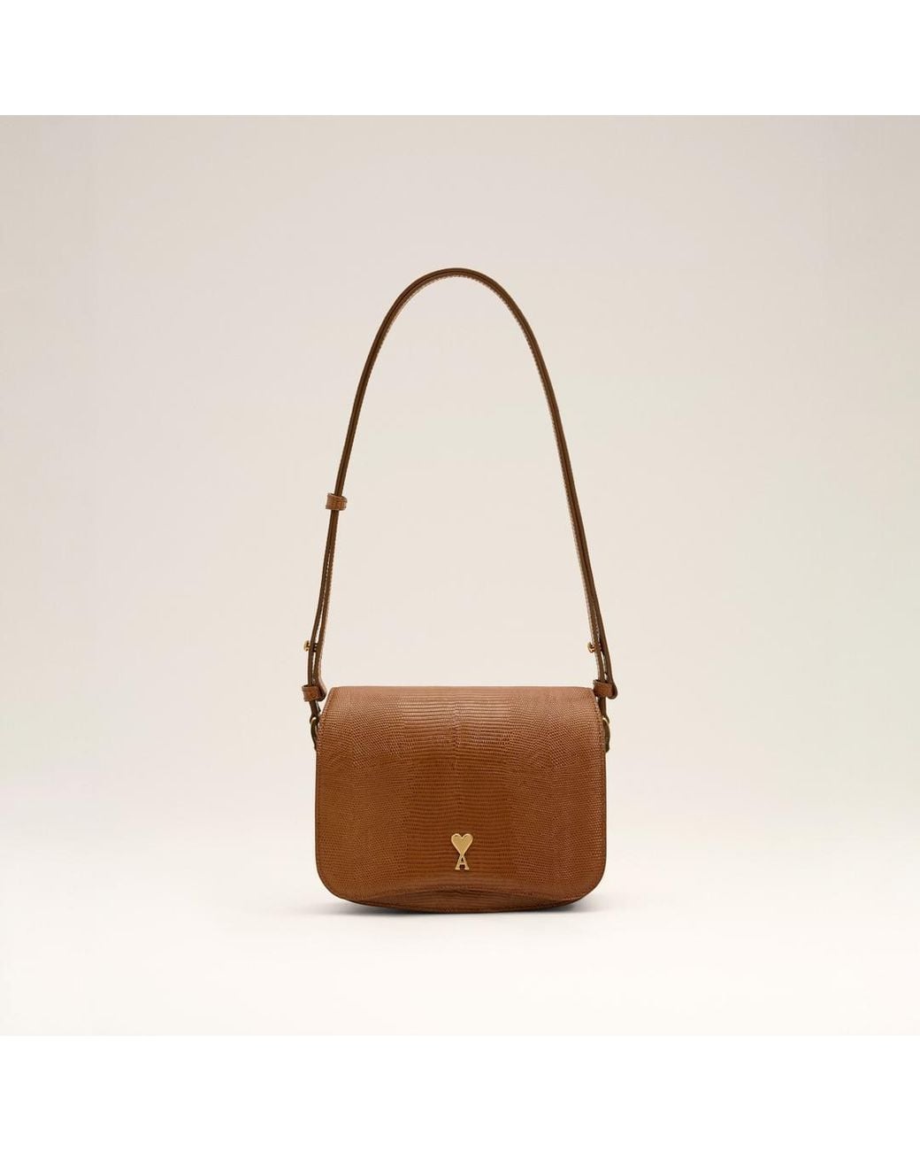 AMI Natural Lizard Embossed Cowhide Leather Paris Paris Bag
