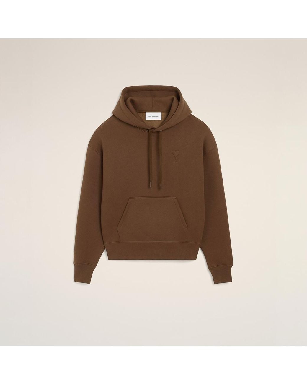 AMI Brown Cotton Hoodie With Embossed Ami De Coeur
