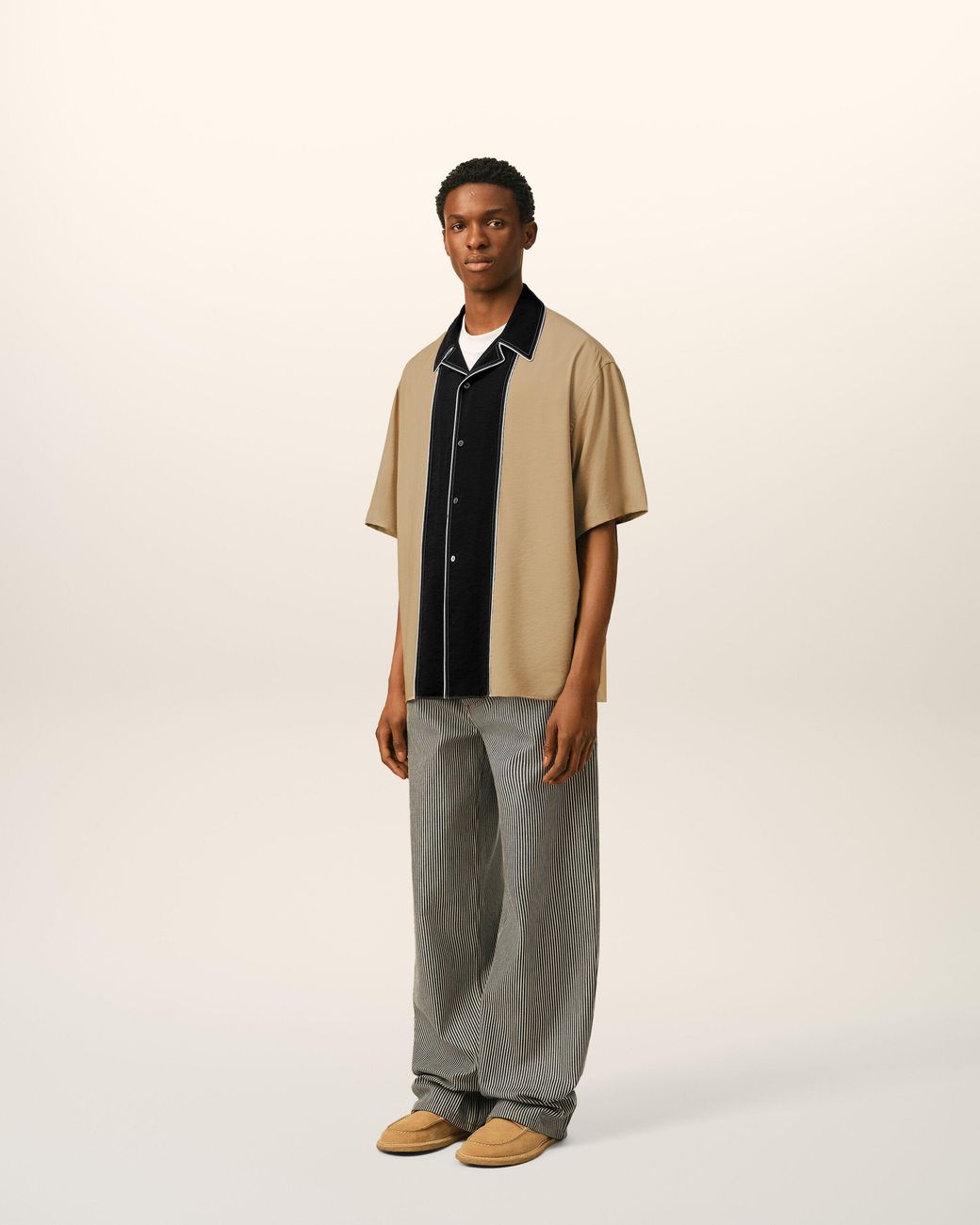AMI Natural Boxy Bicolor Viscose Twill Short-Sleeve Shirt for men