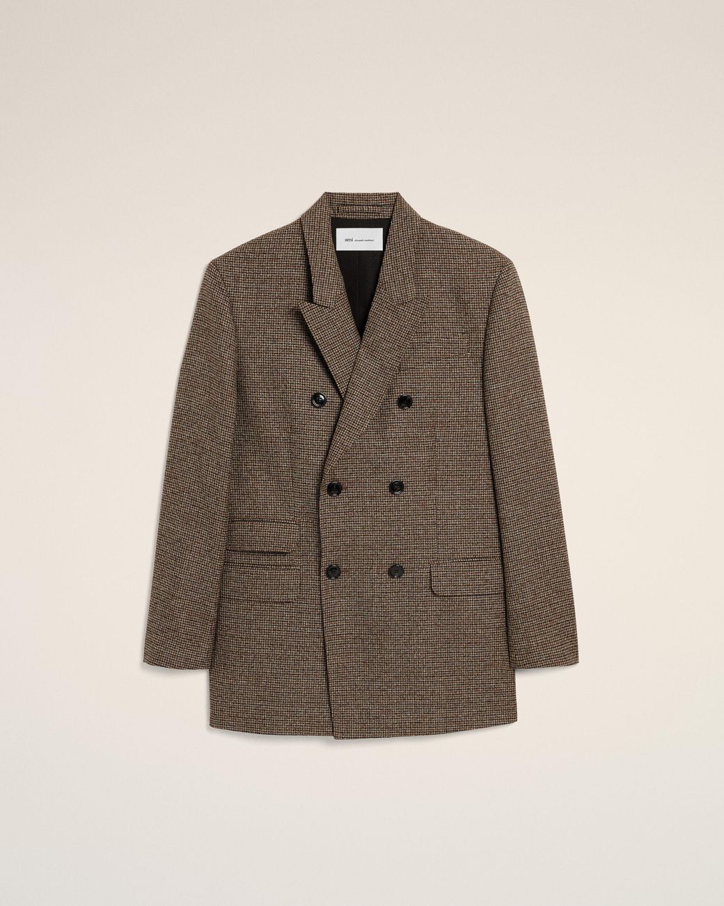 AMI Brown Double Breasted Houndstooth Wool Blazer for men