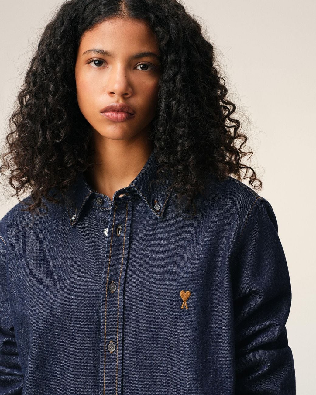 AMI Blue Denim Cotton Ami De Coeur Shirt