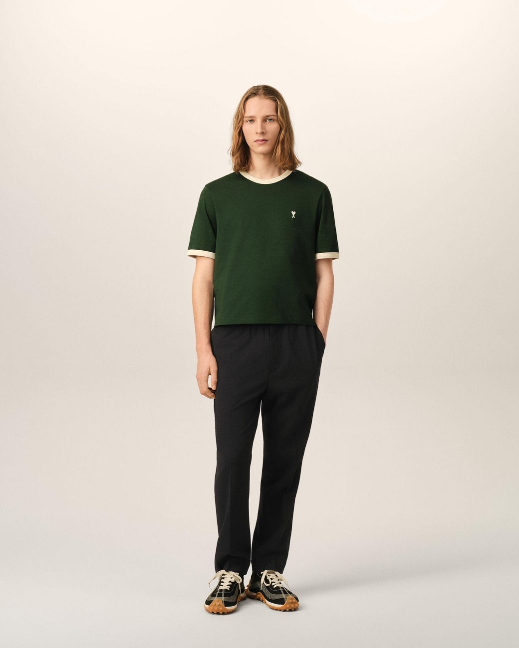AMI Black Elasticated-Waist Wool Trousers for men