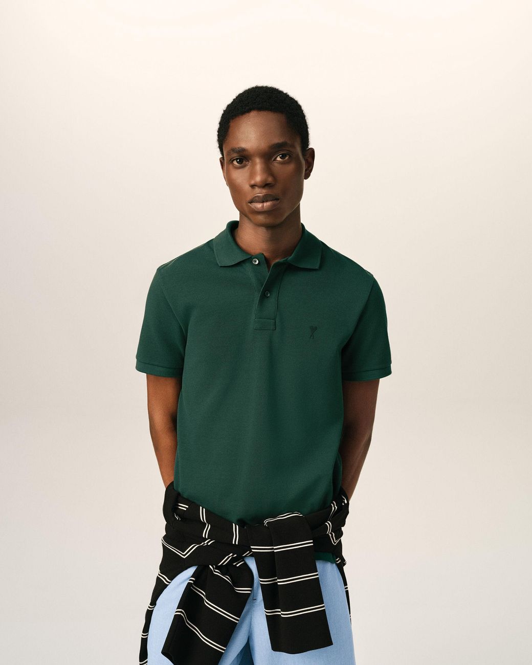 AMI Green Cotton Polo With Ami De Coeur for men