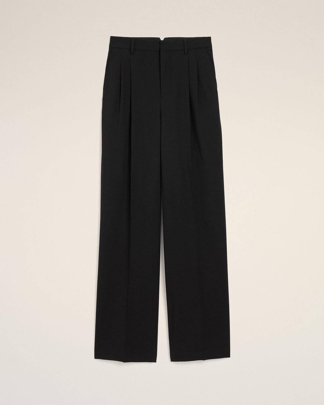 AMI Black High-Waisted Wide-Leg Wool Trousers