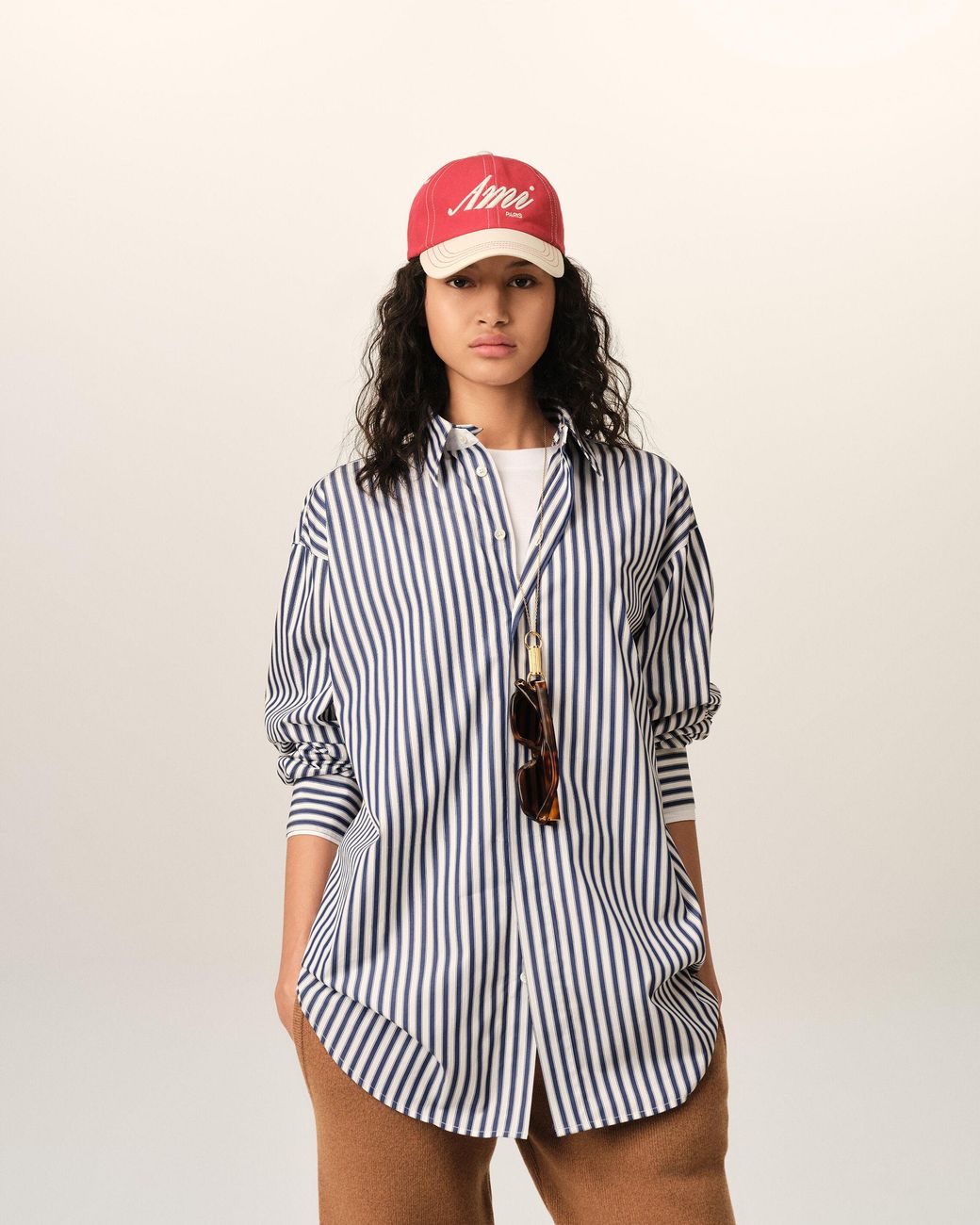 AMI Blue Large Striped Cotton Shirt With Removable Collar