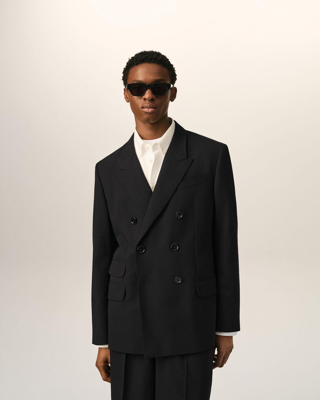 AMI Black Double Breasted Straight-Fit Wool Blazer for men