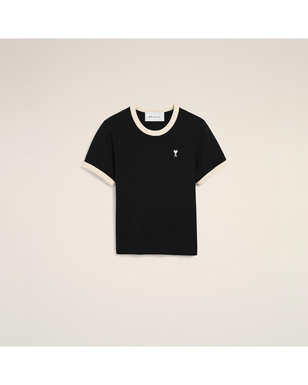 AMI Black Contrasted Cotton T-Shirt With Ami De Coeur
