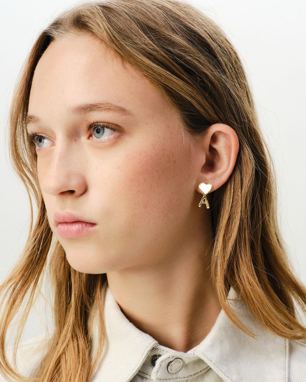 AMI Natural Brass Earrings With Hammered Ami De Coeur