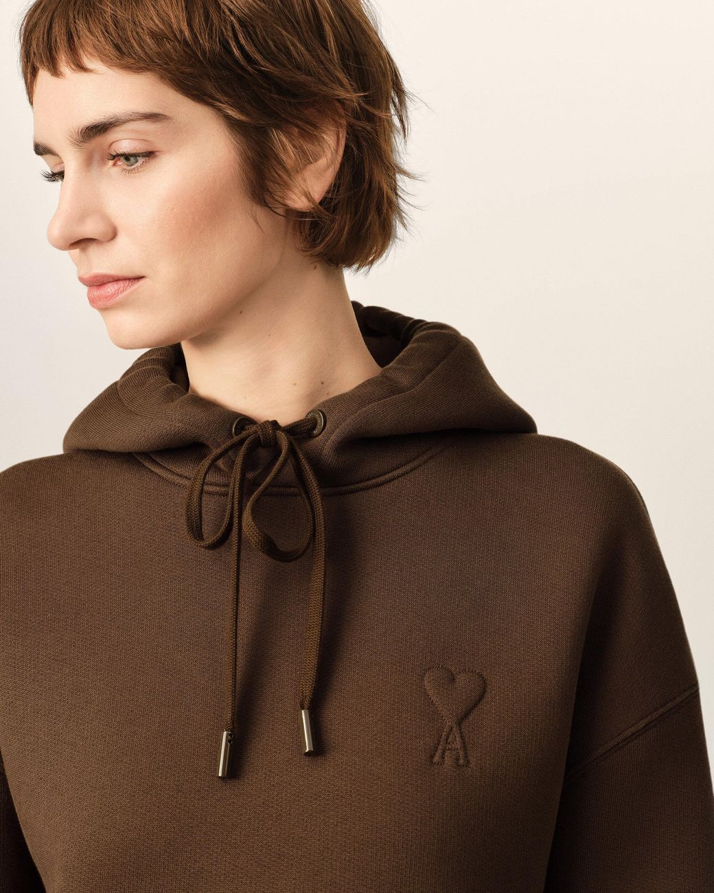 AMI Brown Cotton Hoodie With Embossed Ami De Coeur