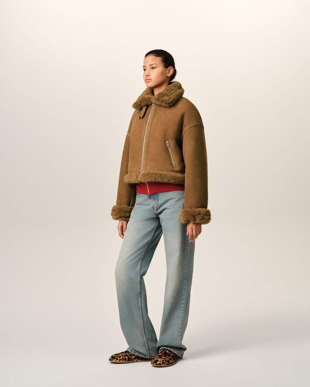 AMI Natural Sheep Shearling Aviator Jacket