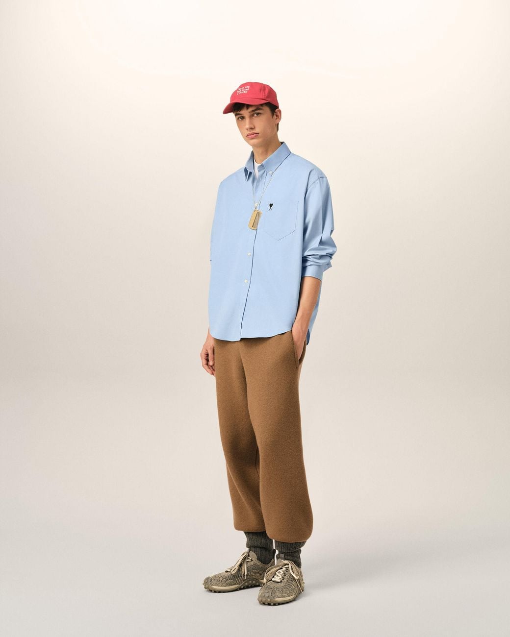 AMI Blue Boxy Cotton Shirt With Ami De Coeur for men