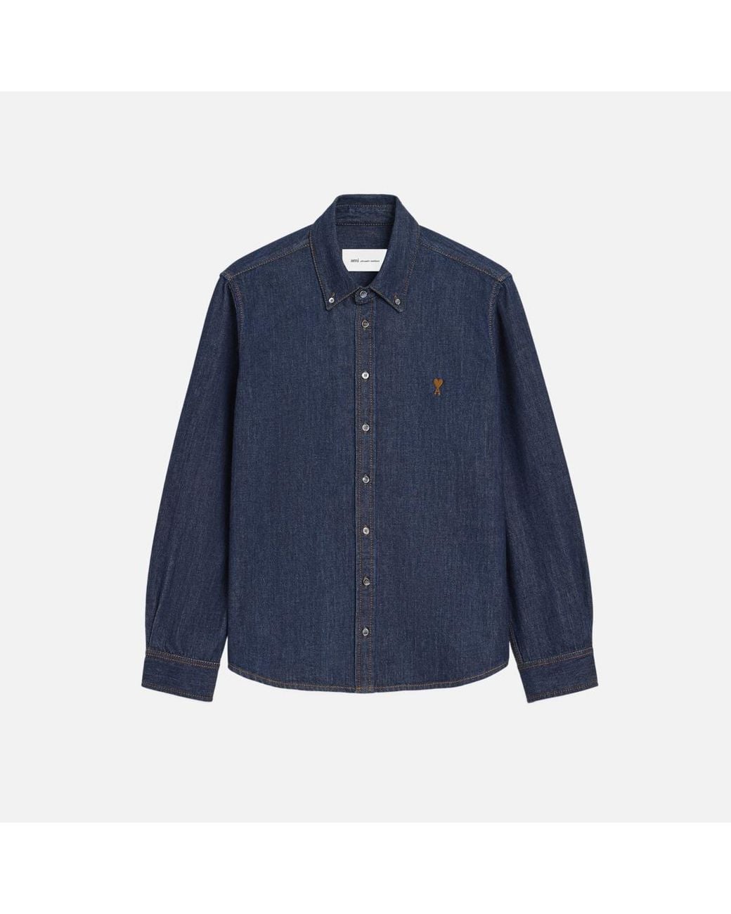 AMI Blue Denim Cotton Ami De Coeur Shirt