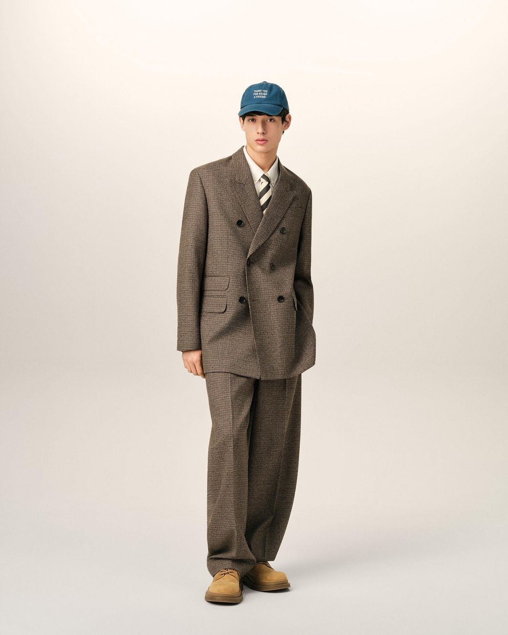 AMI Brown Double Breasted Houndstooth Wool Blazer for men