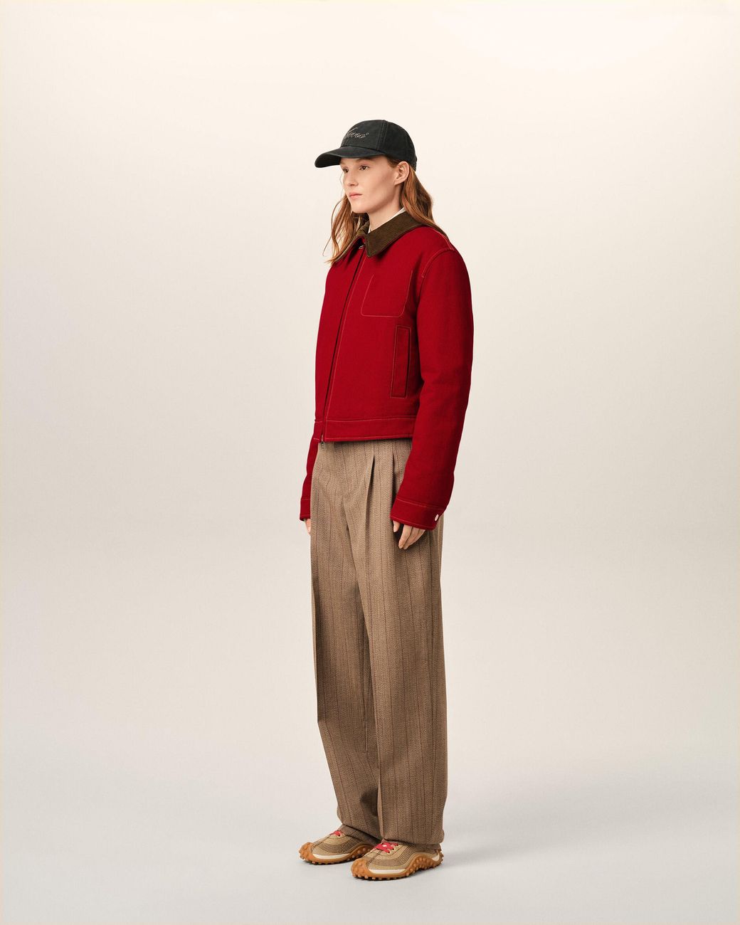 AMI Red Cotton Zipped Jacket With Ami De Coeur