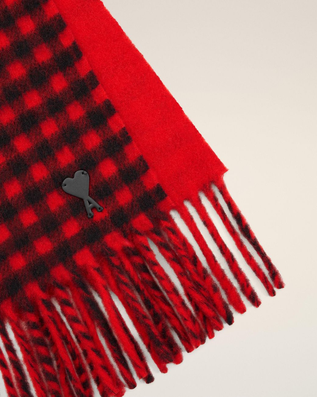 AMI Checkered Wool Scarf With Ami De Coeur