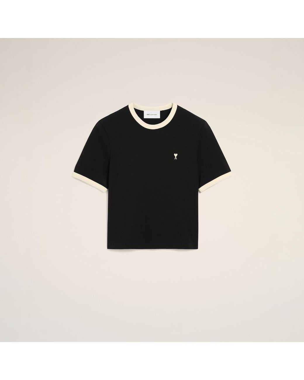 AMI Black Contrasted Cotton T-Shirt With Ami De Coeur for men