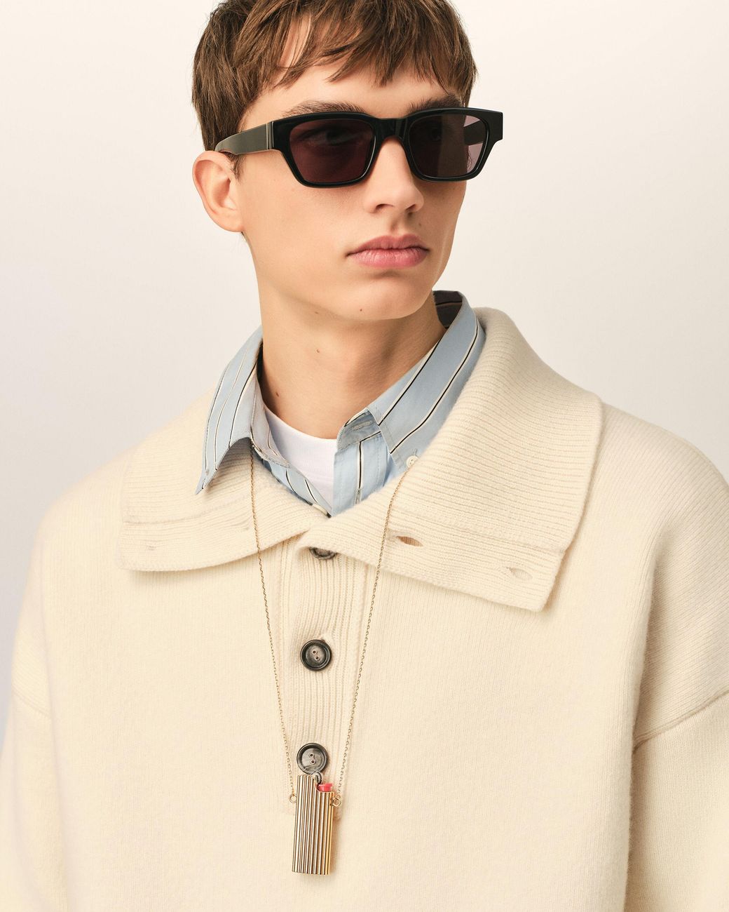 AMI Natural High Buttoned Collar Wool Sweater